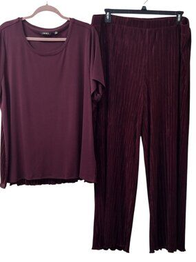 Iman 2pc Top and Pant Set, 2X, Burgundy